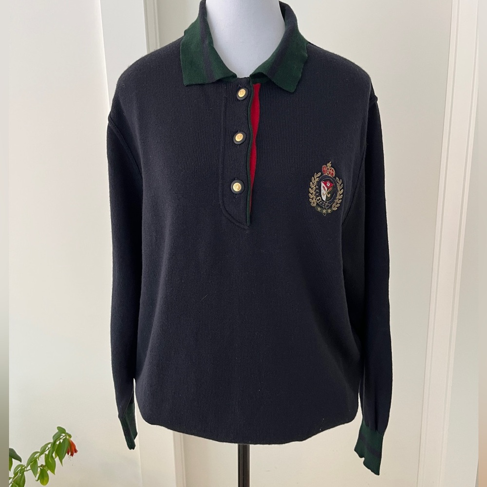WEEKEND BY BASLER Vintage Knit Pullover Sweater Collar Preppy Golf Crest